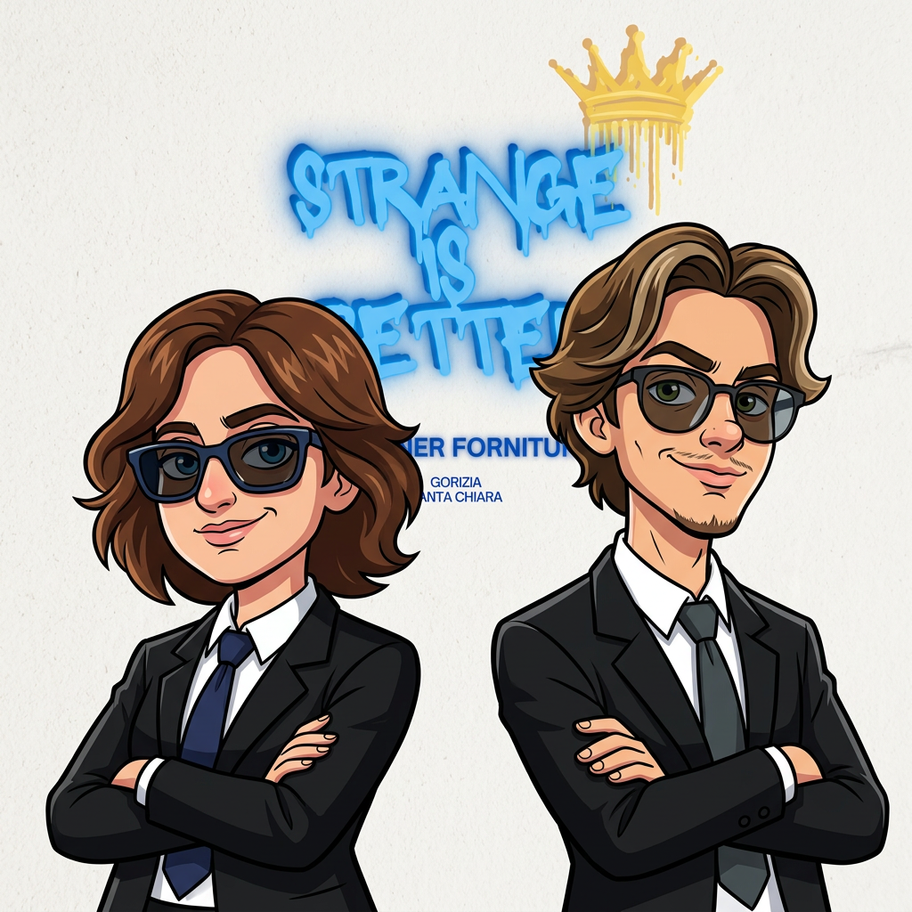 due avatar con occhiali da sole dei ceo davanti al logo